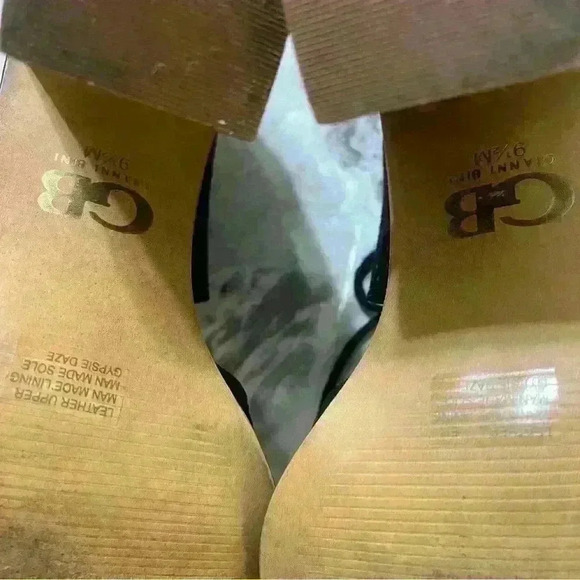 Gianni Bini Shoes Womens Size 9.5 Black Block Heel Lace Leather Peep Toe Cutout - Picture 10 of 12